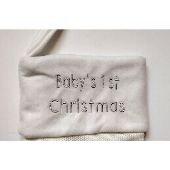 Woollen Christmas Stocking 16" Penguin White Soft Cuff "Baby's 1st Christmas" - Picture 4 of 5